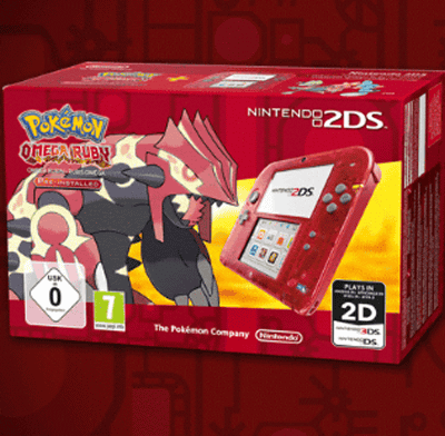 赤のスケルトン2DS本体と、3DS「ポケモン オメガルビー」のダウンロード版ソフトとのセット