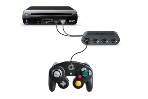スマブラデザインのGCコントローラー、WiiUでGCコントローラーを使用可能にする「WiiU用ゲームキューブコントローラ接続タップ」とのセットです