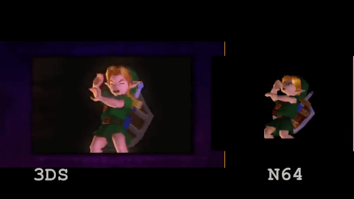 「ゼルダの伝説 ムジュラの仮面」のニンテンドー3DS版は、動画を見るだけでは、ニンテンドー64版と比べてグラフィックが綺麗になっているとはあまり言いにくいもの