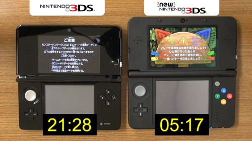 「クエストに出発してから開始まで」ではそれぞれ約3秒の短縮が行えており、New 3DSの処理速度の向上が分かる