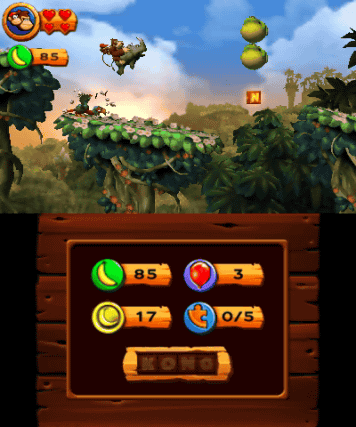 　スクリーンショットでは、バナナやバルーンの表示などが行われており、Wii版ではプレイ画面に表示されていたものが下画面で常時表示されています