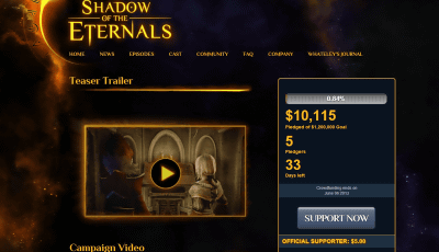 「Shadow of the Eternals」は、「Kickstarter」という、一般からの資金調達の仕組みも取り入れられており、１１０万～１５０万ドル、日本円で約１億１千万円～１億５千万円もの資金が募集されます