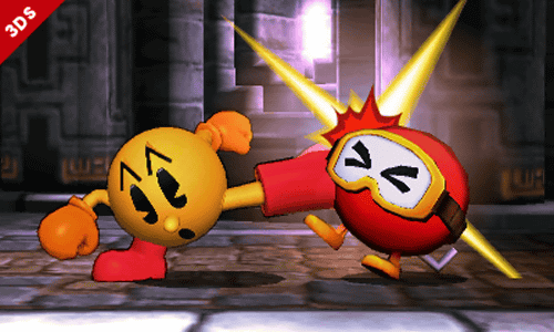 「スマブラ 3DS WiiU」のパックマンは、基本は立体的な姿になっているようで、黄色玉とピンク玉の共演