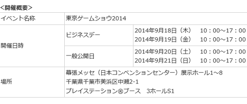SCEの東京ゲームショウ2014用のサイトが公開されました