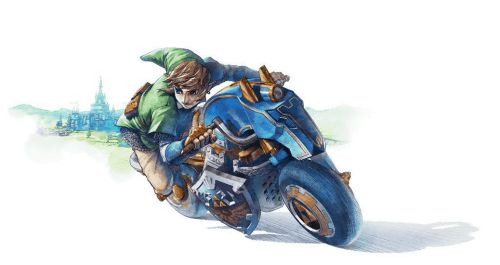 ゼルダの伝説では、リンクがエポナという「馬」に乗ることがありますが、「マリオカート８」の「マスターバイク」はそのような「馬」をイメージしたバイクになっており、バイクの「カウル」には「ハイリアの盾」がデザイン