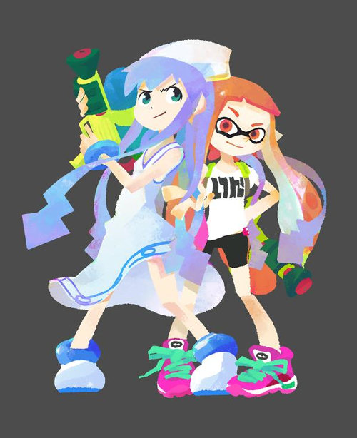 スプラトゥーン 本日発売 イラスト完成 イカ娘の研究員バージョン 任天堂の本社にもインク ガール ボーイの塗り絵