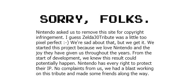 ゼルダのファンメイドの初代リメイク作品は、任天堂が削除を要請し、現在プレイ出来なくなっています