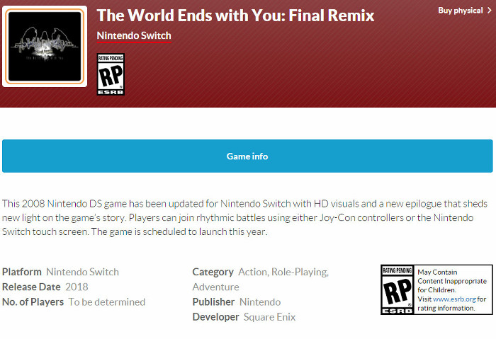 「すばらしきこのせかい -Final Remix-」は、海外では任天堂販売になっていると判断可能です