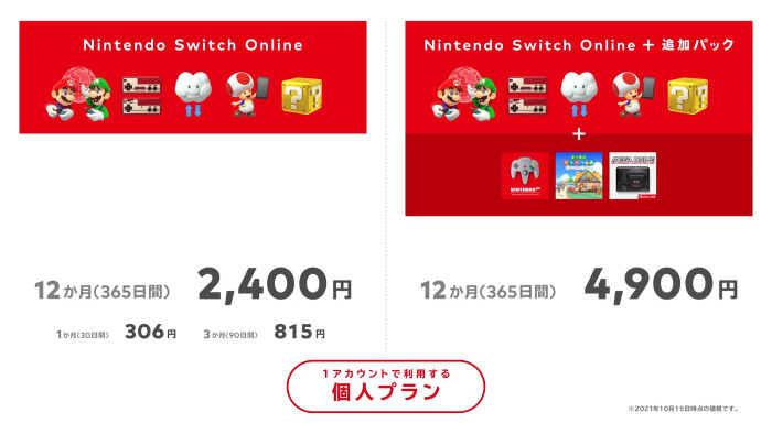 オンラインプレイの他の特典がさらに追加された上位プラン「Nintendo Switch Online ＋ 追加パック」というものが発表