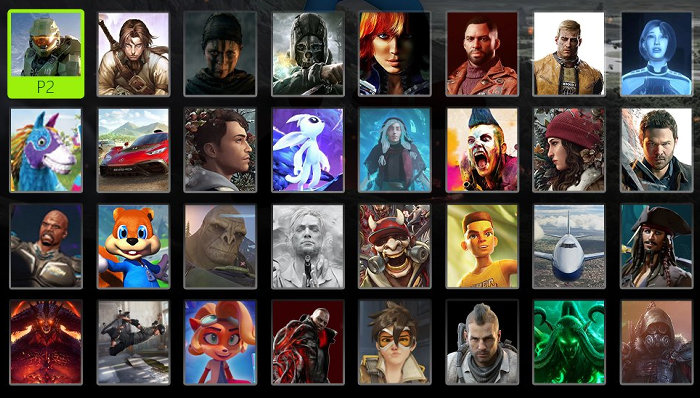 このスマブラ的なオールスターゲームのキャラクターセレクト画面については、ここに登場する全てのキャラクター名を