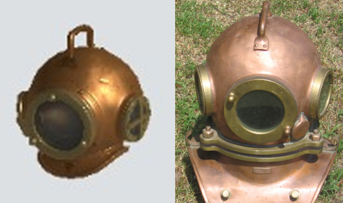 タコツボメットの元ネタは、「ダイビング ヘルメット」などと呼ばれる古い潜水用のヘルメットです