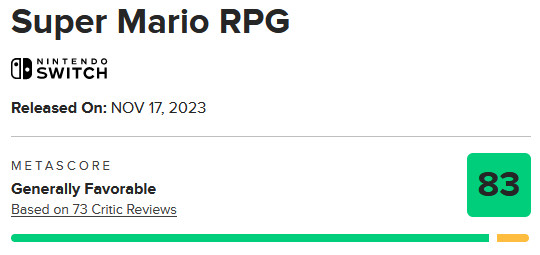 マリオRPG、スイッチ版も評価が高い