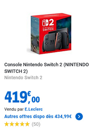 フランスのAmazonなどのメジャーなショップの一部で、ニンテンドースイッチ2の価格が469.99ユーロから419ユーロに値下げされている