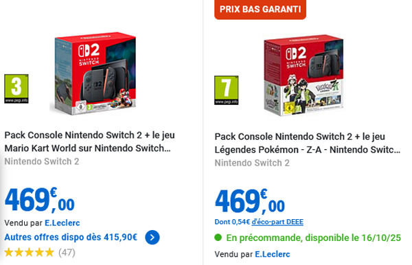 「マリオカートワールド」や「ポケモンレジェンズZA」のスイッチ2本体同梱版は、以前は509.99ユーロだったものが469ユーロまで値下げ