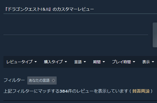 そのような買わない判断に繋がった理由は、Steamの日本語でのレビューが「賛否両論」になっているなど、やはり前年に発売されたドラクエ3 HD-2Dリメイクの評判の悪さが影響した