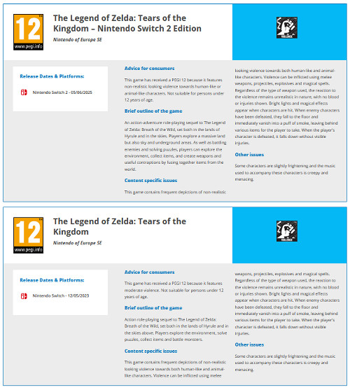 新パッケージのスイッチ2エディションとして発売されるソフトの場合は、PEGIのレーティングでは今回の「スプラトゥーン3」のように1項目の中に2ハードの記述