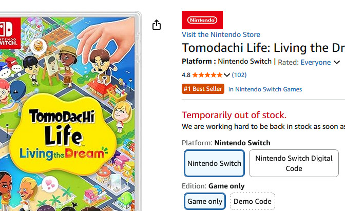 「トモダチコレクション わくわく生活」は、例えばアメリカのAmazonではスイッチ向けのソフトでベストセラー1位を獲得しており、現在パッケージ版が一時的に「品切れ」になるほど売れているなど、日本だけではなく海外でも初動は好調