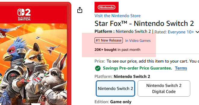 「スターフォックス」のスイッチ2版の海外での予約状況は好調になっている