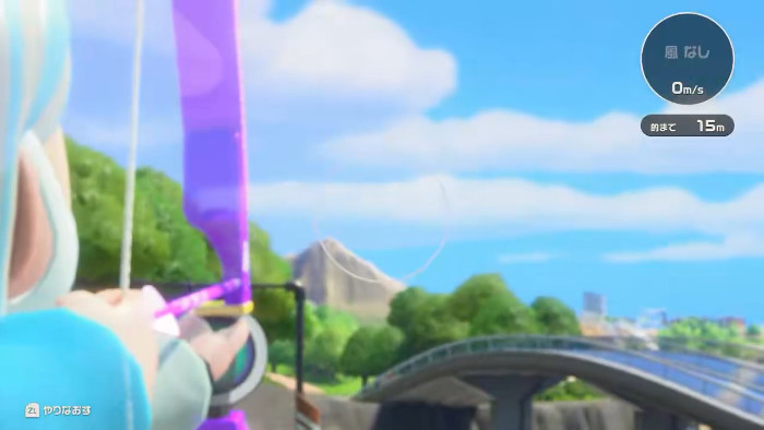 「Nintendo Switch Sports Resort」のアーチェリーのひみつの的当ては、各ステージに存在するので全て見つけるという遊び方を行って